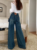 Asymmetrical Wide Leg Pocket Denim Jean