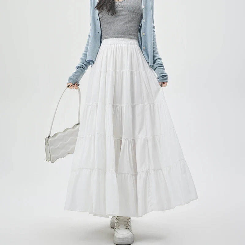 Layered High Waist A-line Holiday Casual Long Skirt