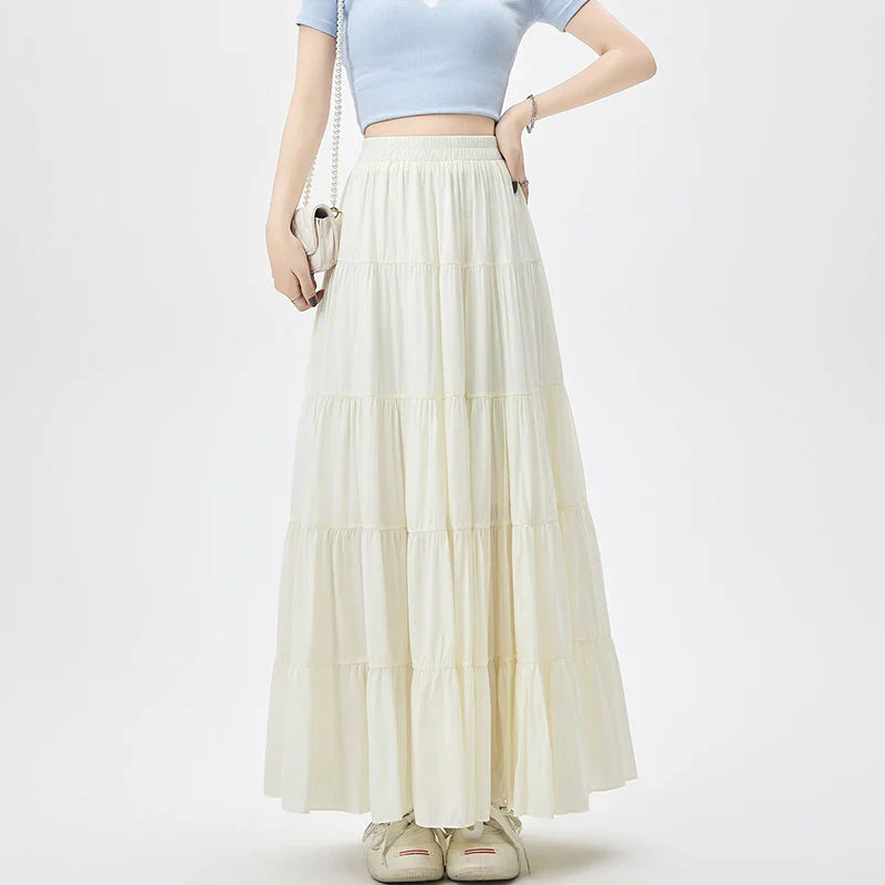 Layered High Waist A-line Holiday Casual Long Skirt