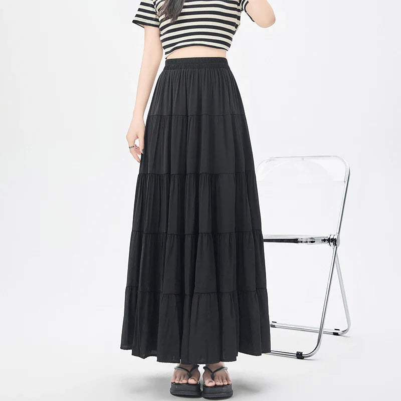 Layered High Waist A-line Holiday Casual Long Skirt