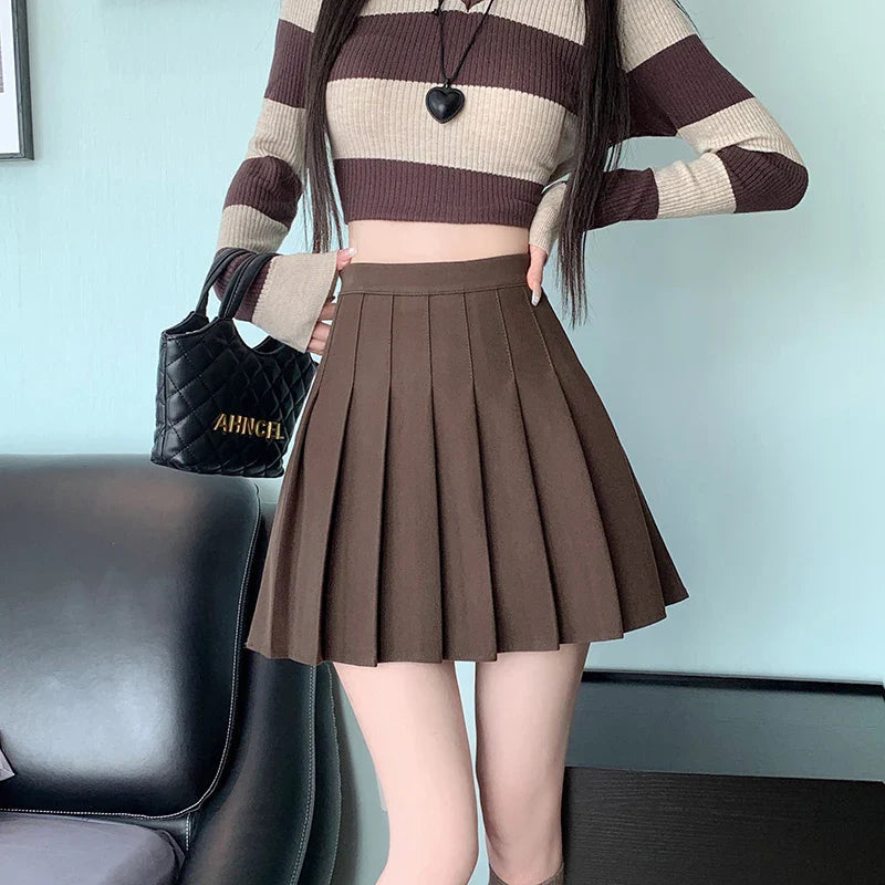 Korean Preppy Mini Pleated Wool High Waist Skirt
