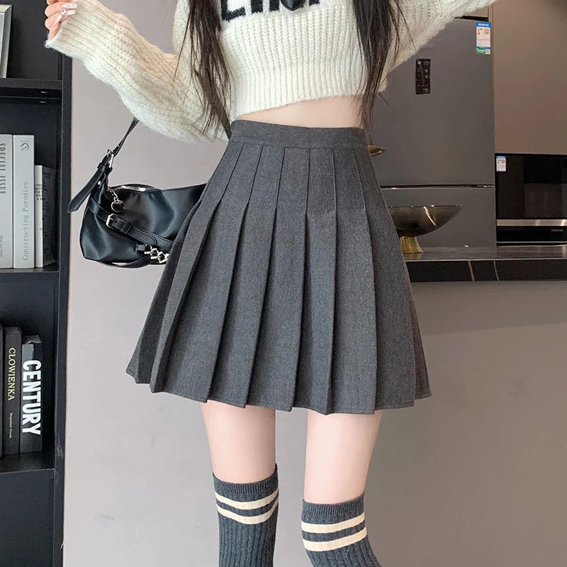 Korean Preppy Mini Pleated Wool High Waist Skirt