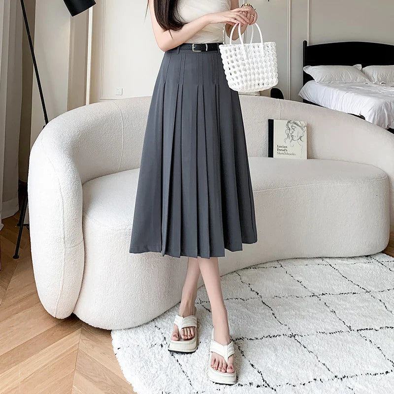 High Waist A-line Midi Pleated Vintage Umbrella Skirt