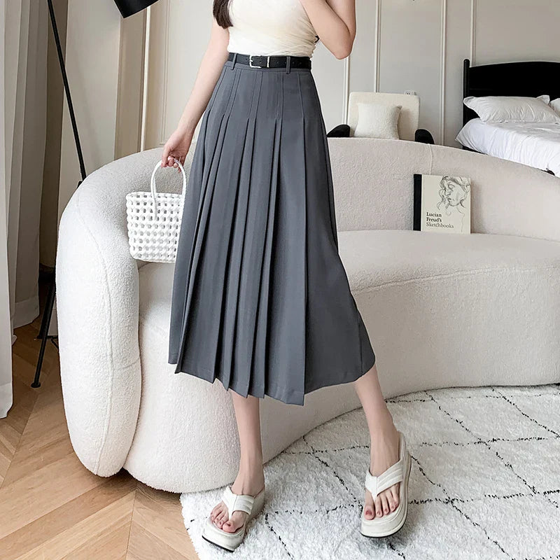 High Waist A-line Midi Pleated Vintage Umbrella Skirt