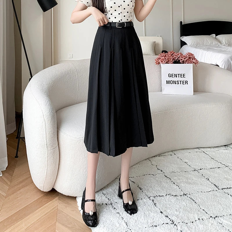 High Waist A-line Midi Pleated Vintage Umbrella Skirt