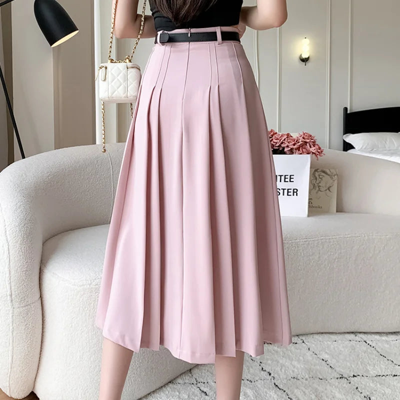 High Waist A-line Midi Pleated Vintage Umbrella Skirt