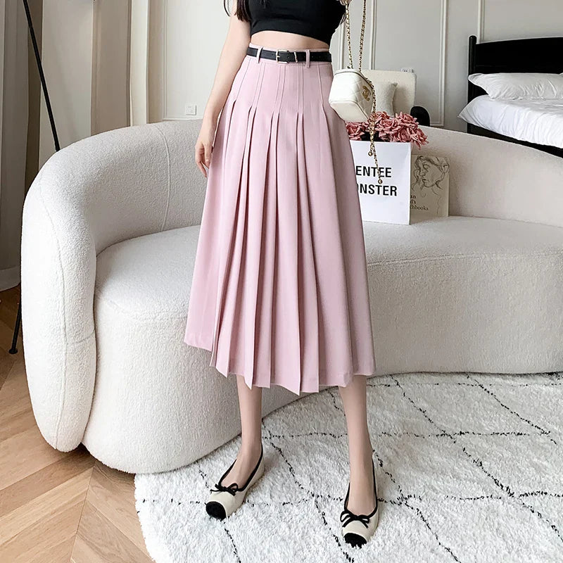 High Waist A-line Midi Pleated Vintage Umbrella Skirt