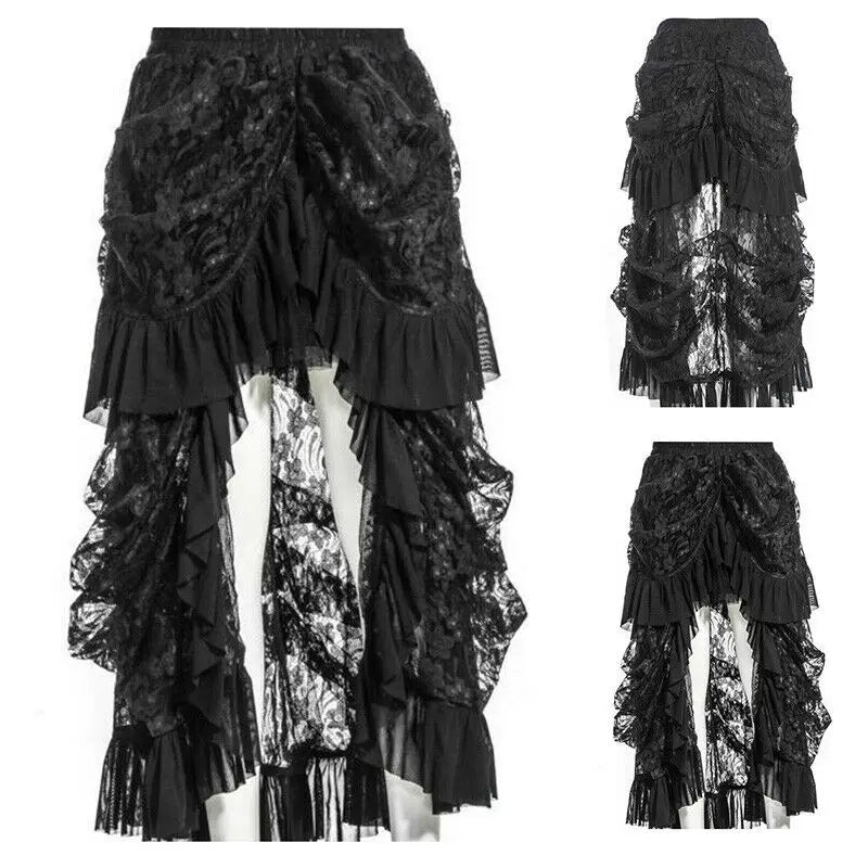 Retro Victorian Lace Up Steam Gothic Long Skirt