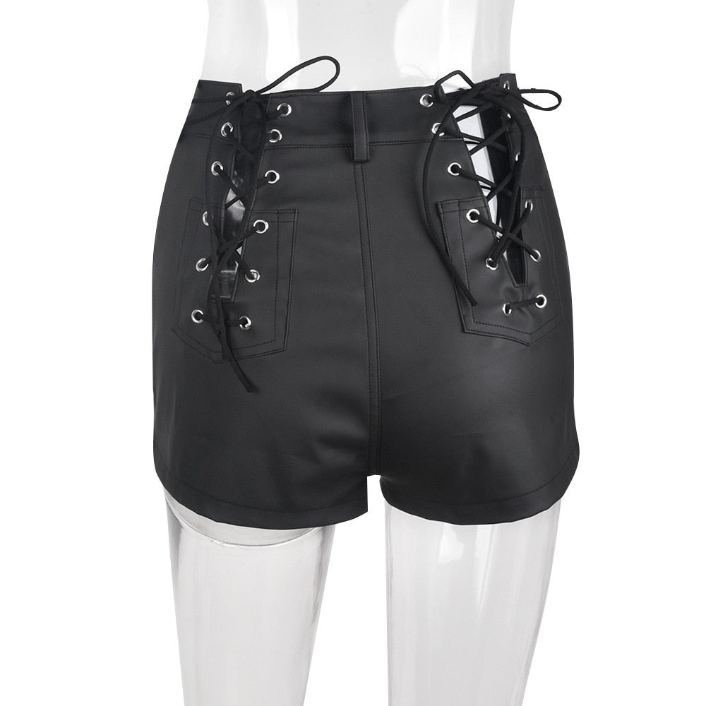 Hollow Lace-up Matte PU Trendy Short