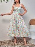 Halter Backless Pattern Pink Floral Dress