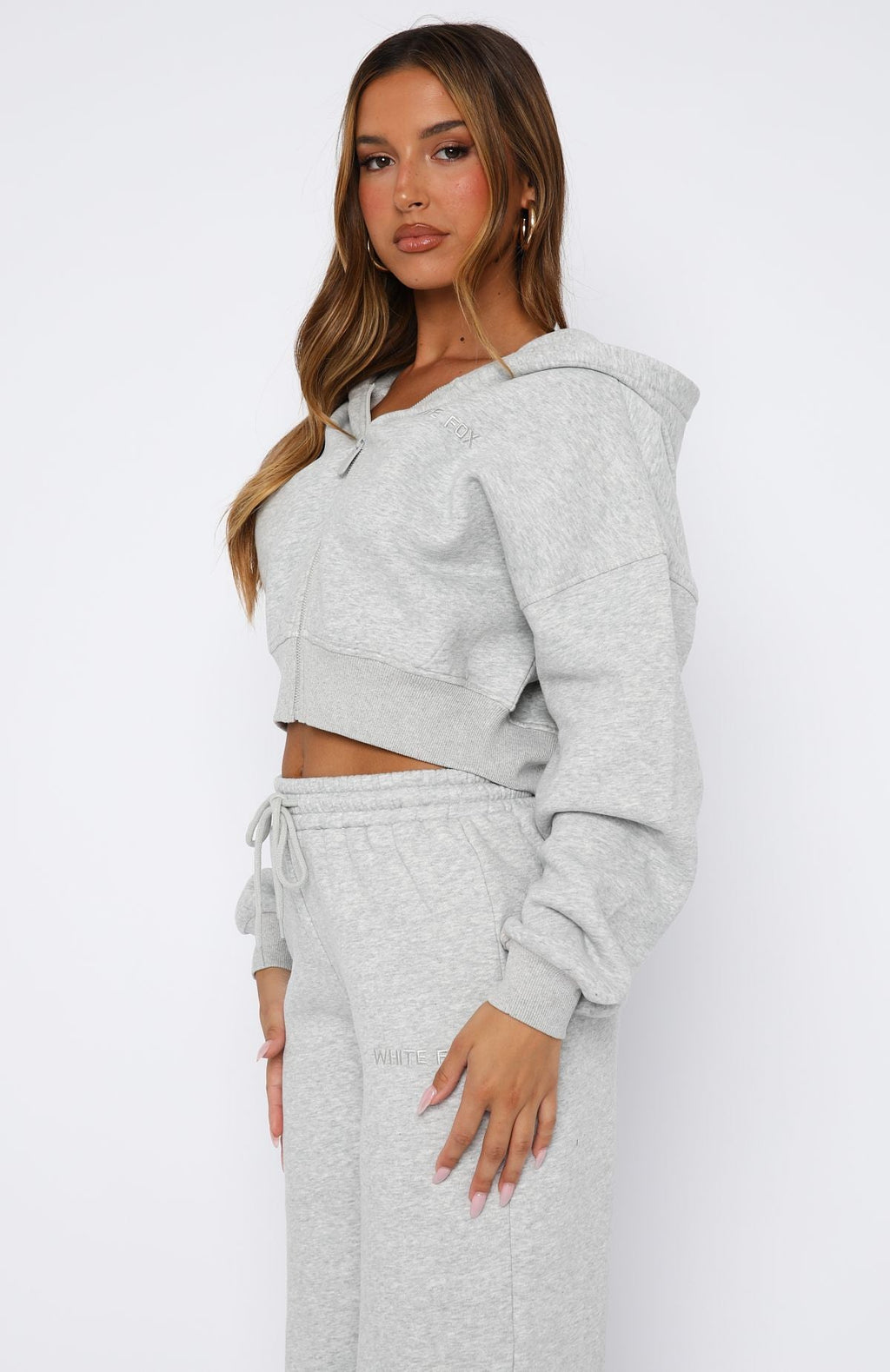 Stay Lifted Cropped Dark Grey Marle Hoodie