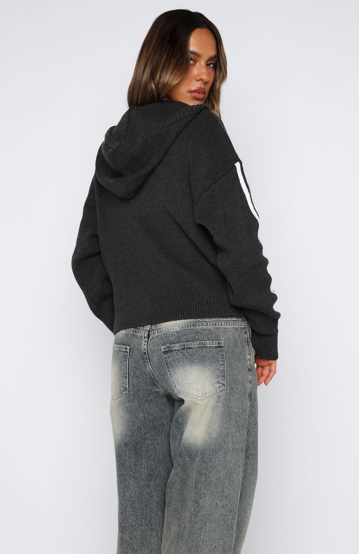Next One Up Knit Charcoal Hoodie