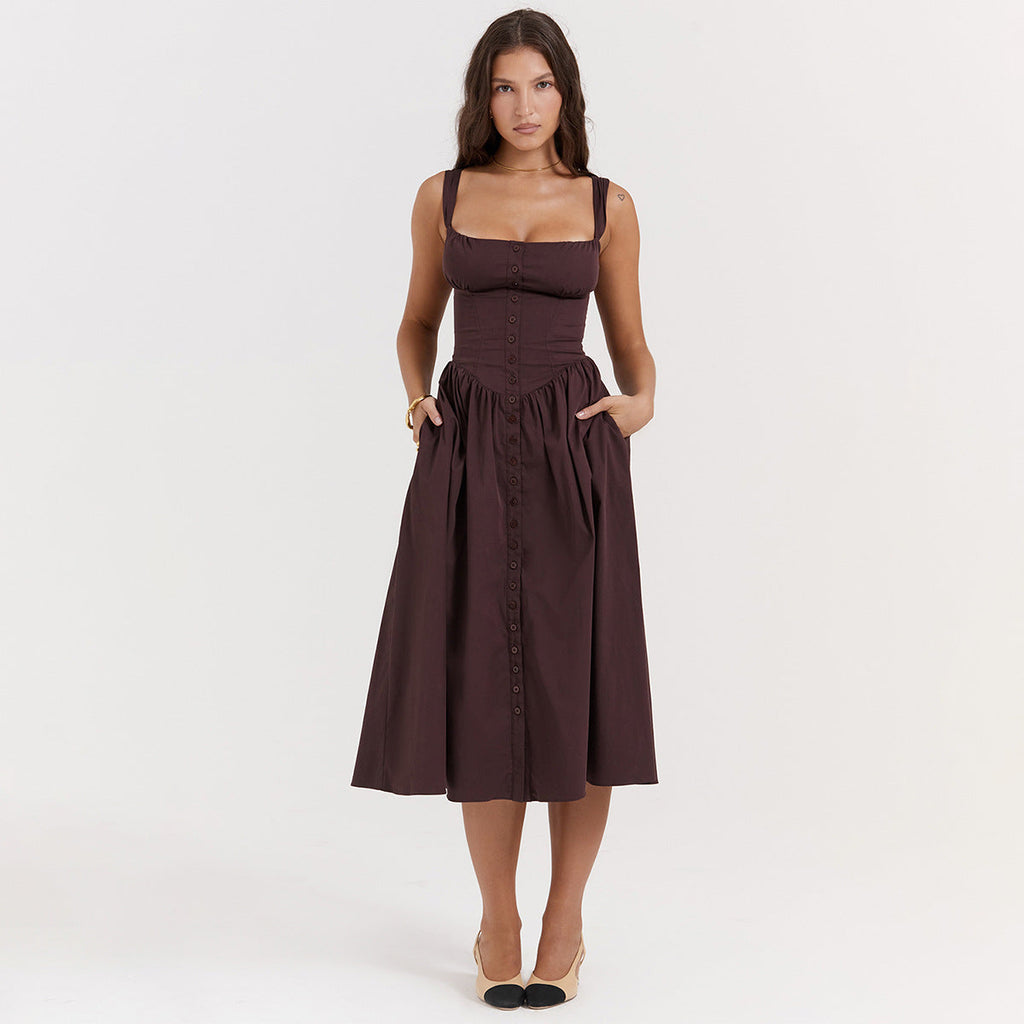 Slim Fit Backless Vacation Midi Dress