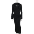 Knitted Cutout High Collar Slim Maxi Dress