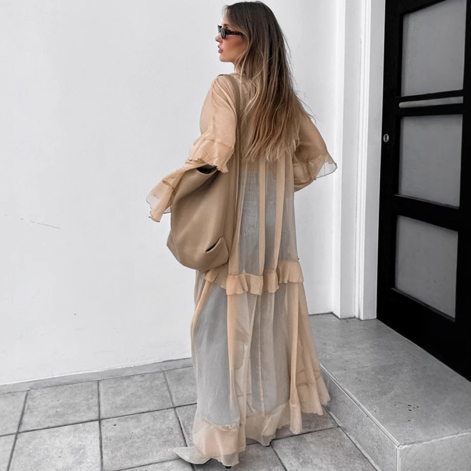 Khaki Batwing Sleeve Sunproof Maxi Dress
