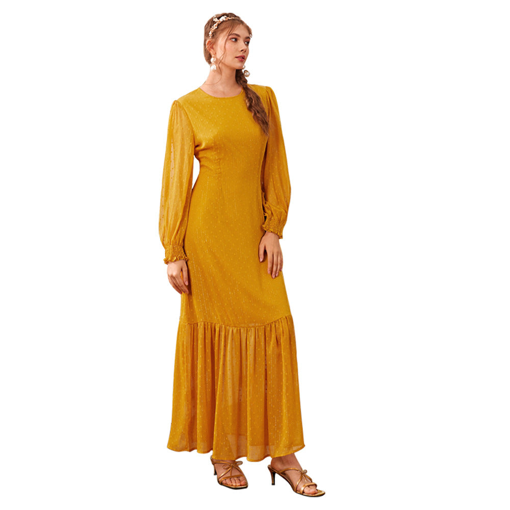 Round Neck Lantern Sleeve Loose Maxi Dress