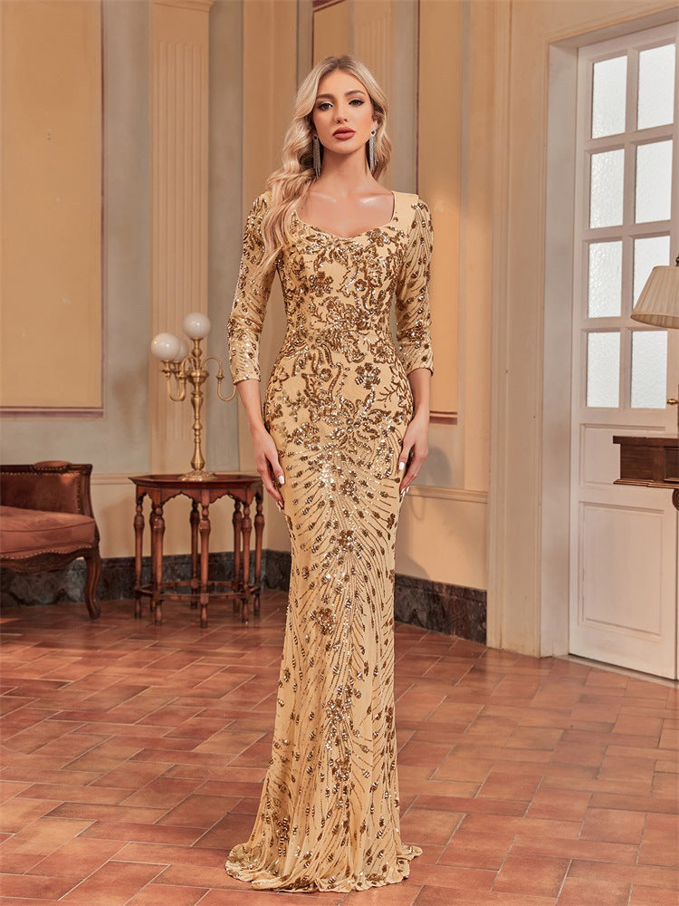 Sequin Fishtail Slim Evening Maxi Dress