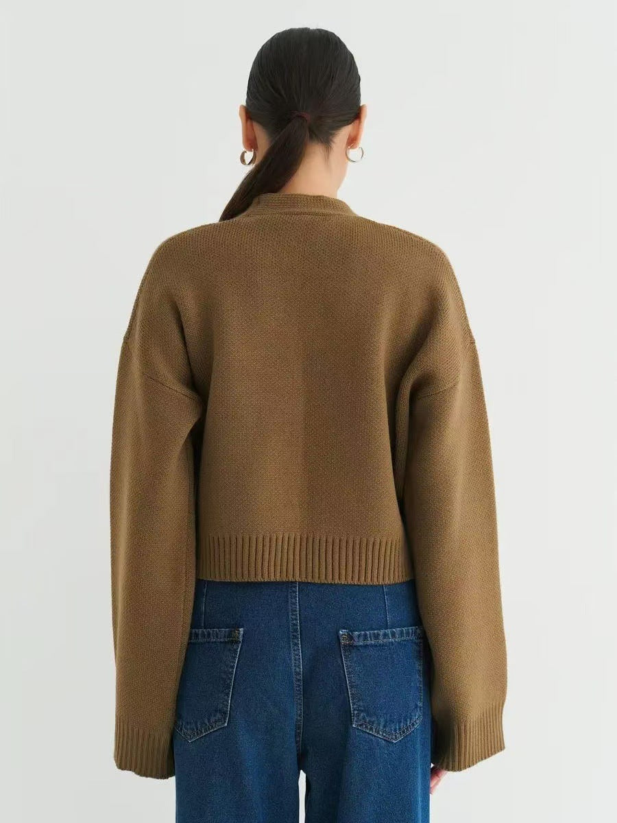 Plain V-Neck Relaxed Knit Cardigan