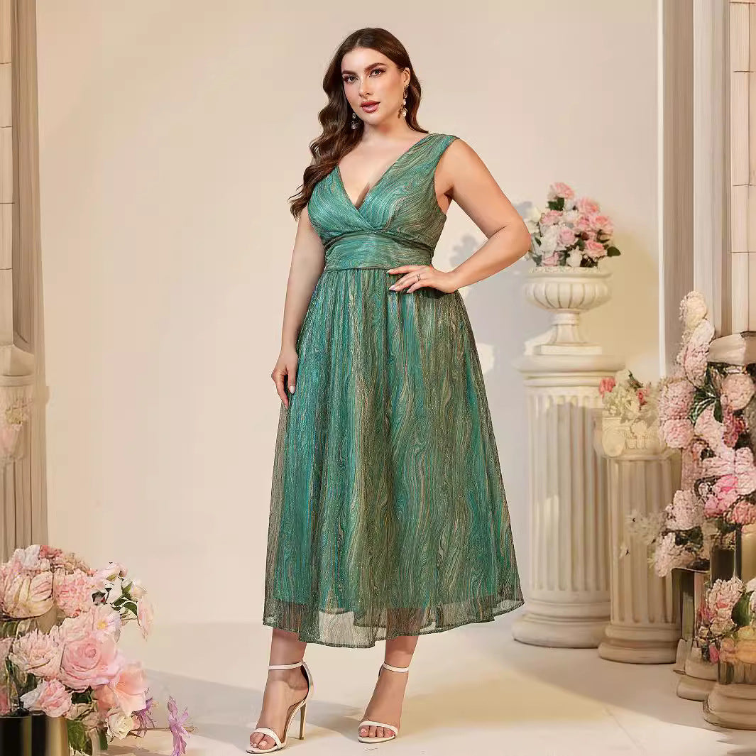 Plunge Suspender Girdle Plus Size Maxi Dress
