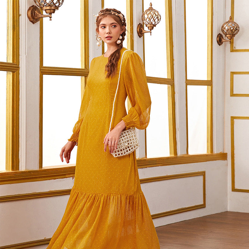 Round Neck Lantern Sleeve Loose Maxi Dress