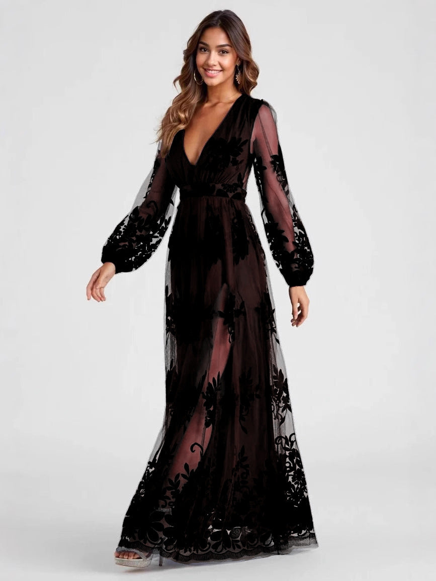 High Split Long Sleeve Evening Elegant Maxi Dress