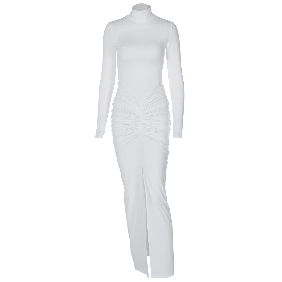 Folded Split Slim Fit Long Sleeve Maxi Dress