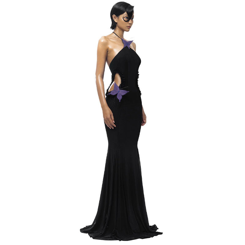Butterfly Halter Neck Hollow Mini Party Dress