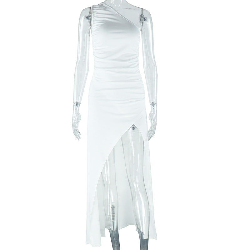 Diagonal Split Sleeveless Maxi Dress