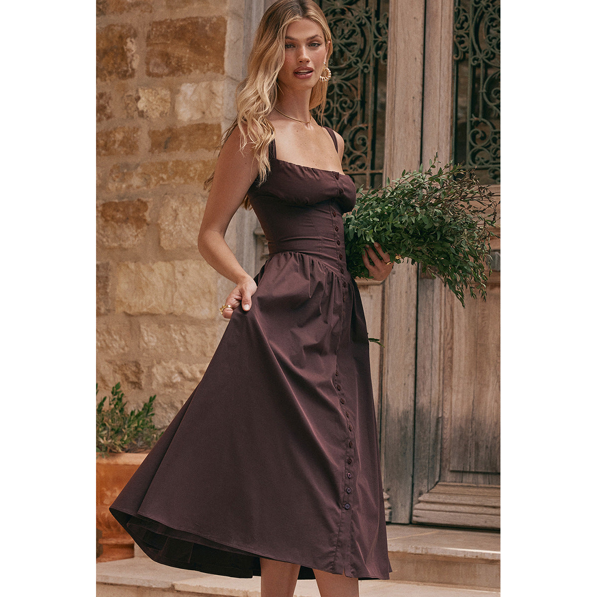 Slim Fit Backless Vacation Midi Dress