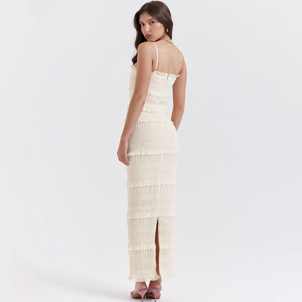 Sequin Lace Backless Slim Maxi Dress