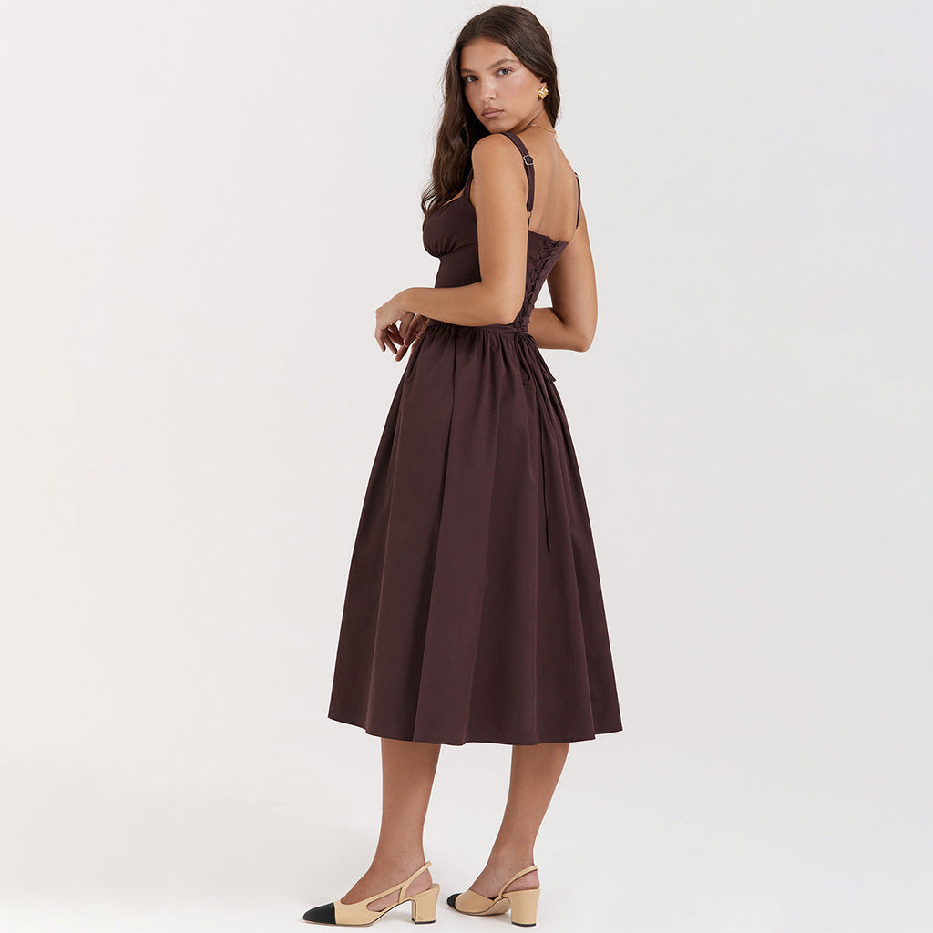 Slim Fit Backless Vacation Midi Dress
