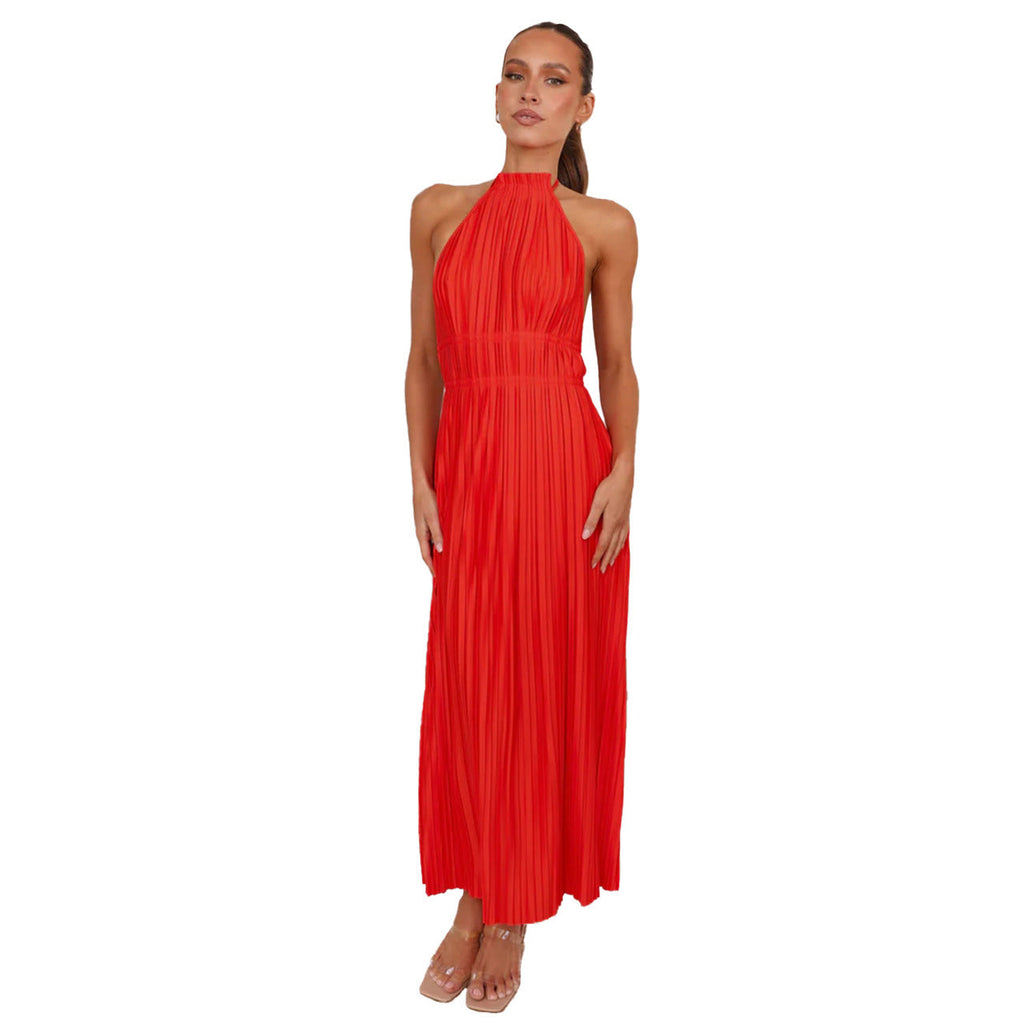 Fresh Halter Lace-Up Bare Back Maxi Dress