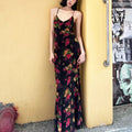 Colorful Floral Fitted Fishtail Maxi Dress