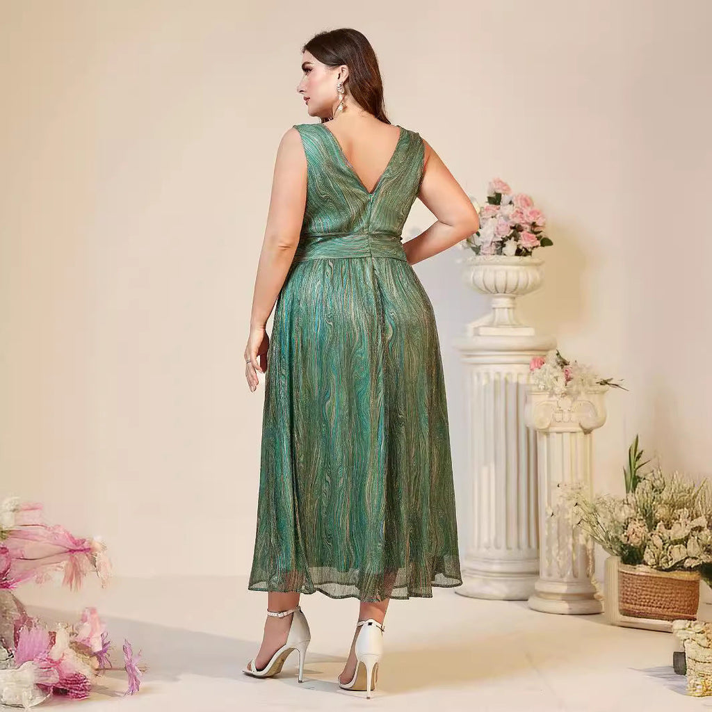Plunge Suspender Girdle Plus Size Maxi Dress