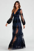 High Split Long Sleeve Evening Elegant Maxi Dress