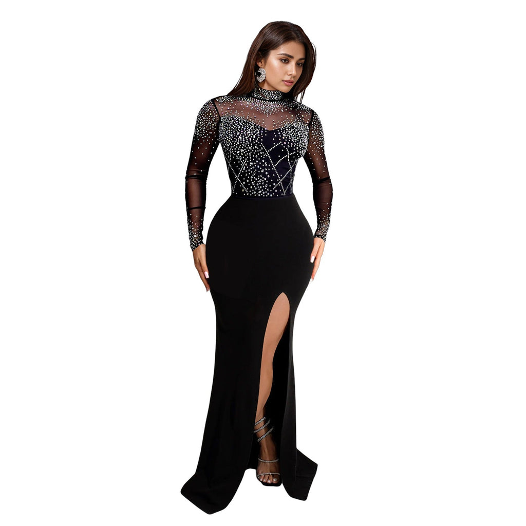 Rhinestone Split Glamour Maxi Dress