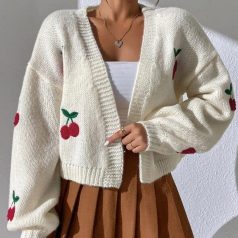 Embroidered Open Knit Cardigan