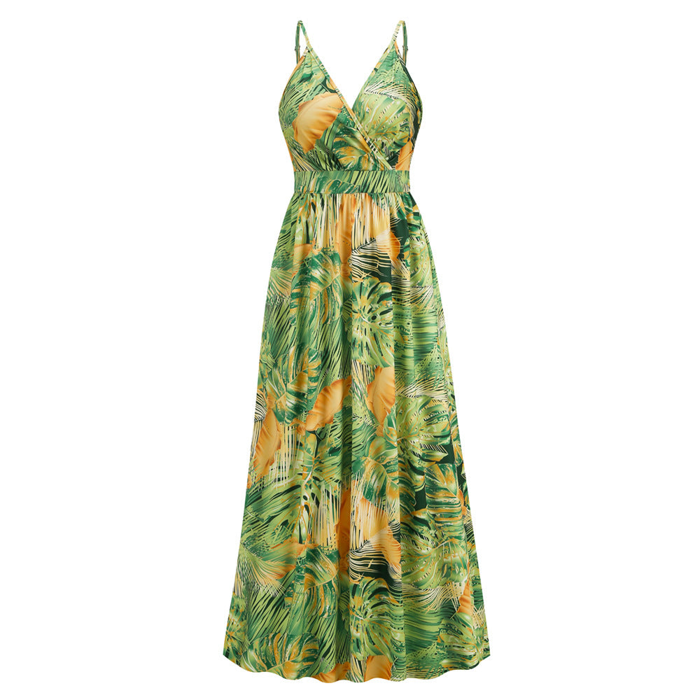 Bohemian Printed V Neck Strap Maxi Dress