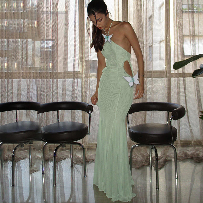 Butterfly Halter Neck Hollow Mini Party Dress