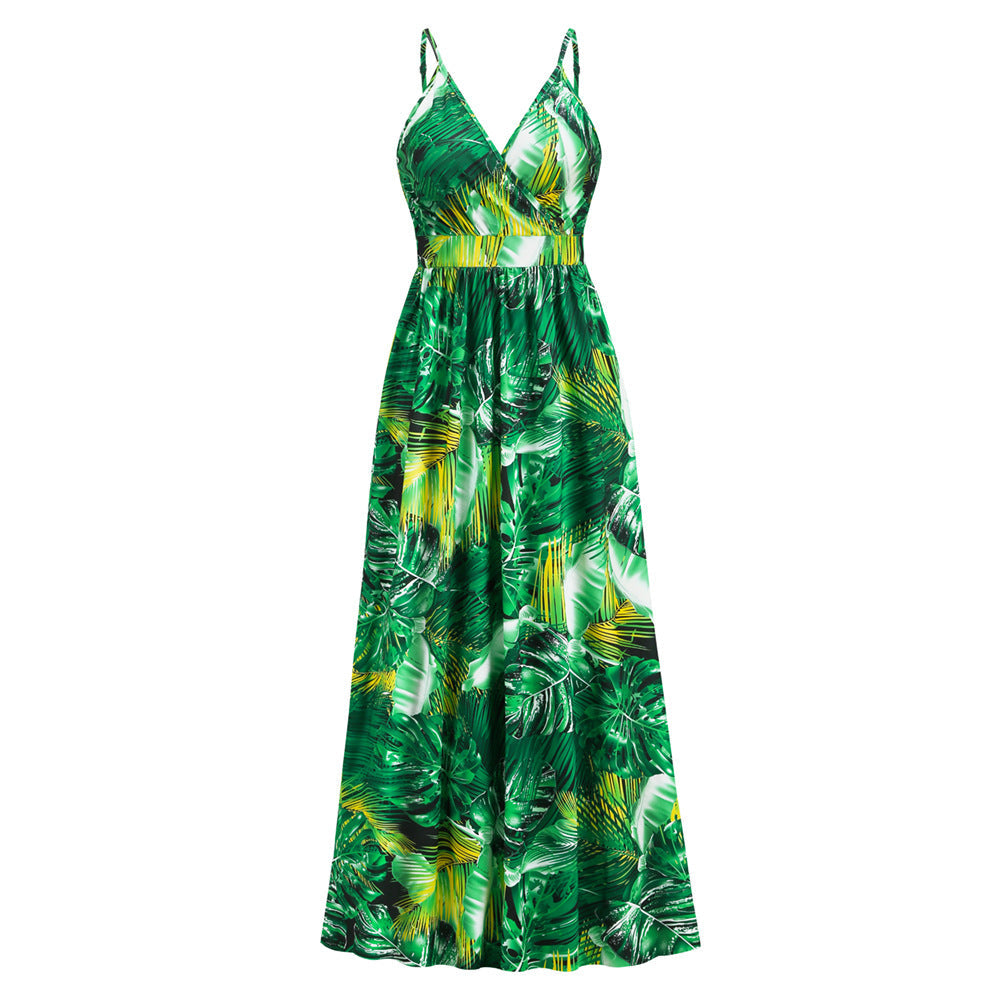 Bohemian Printed V Neck Strap Maxi Dress