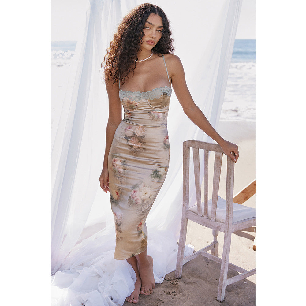 Lace Cami Backless High Waist Midi Dress