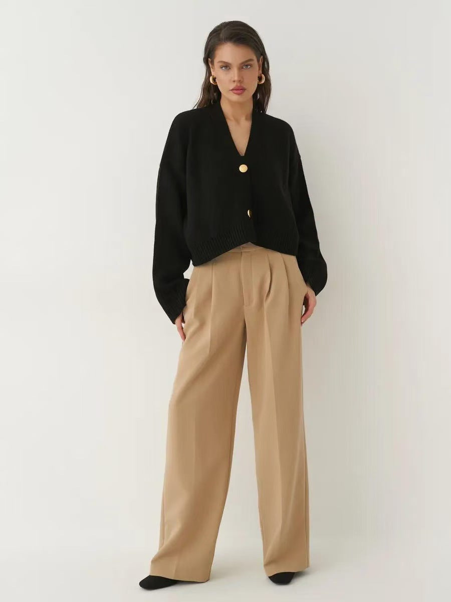 Plain V-Neck Relaxed Knit Cardigan