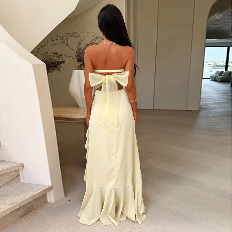 Strapless Ruffled Slit Mini Party Dress