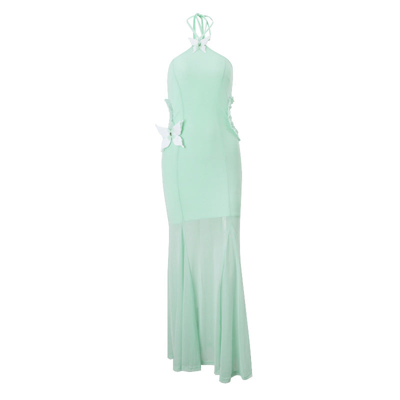 Butterfly Halter Neck Hollow Mini Party Dress