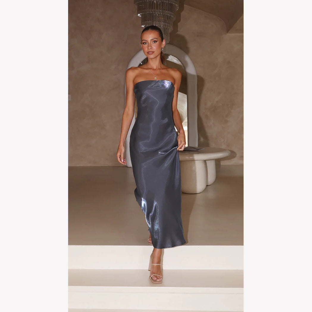 Bright Silk Bandeau Sleek Maxi Dress