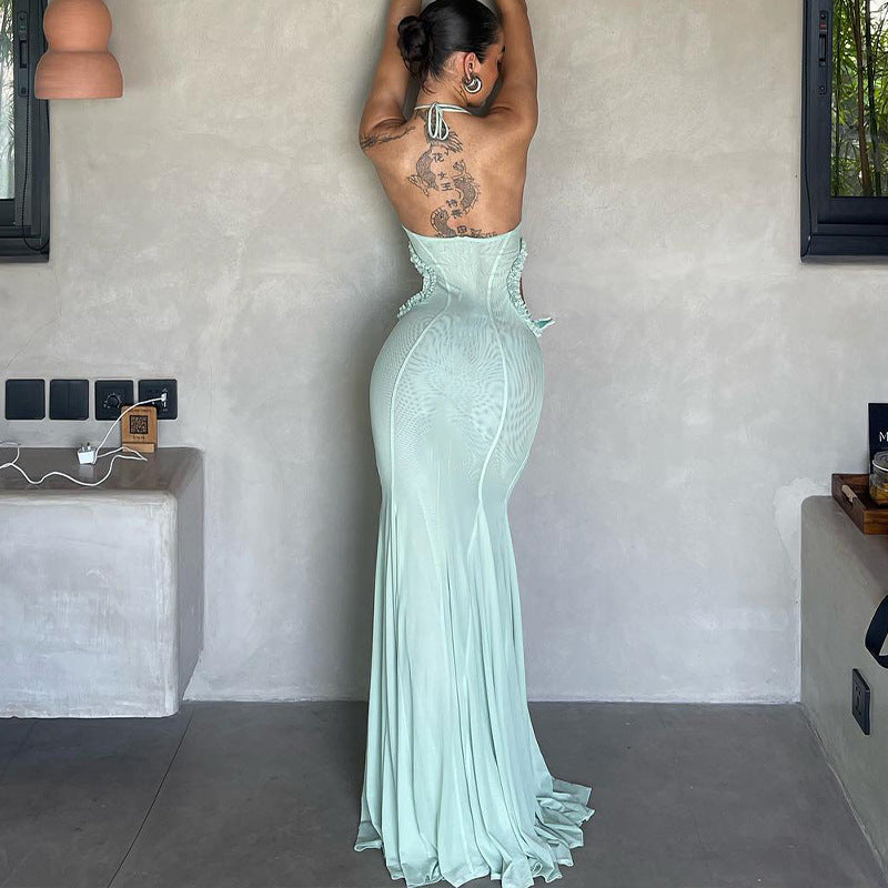 Butterfly Halter Neck Hollow Mini Party Dress