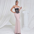 Lace Patchwork Contrast Slim Fit Maxi Dress