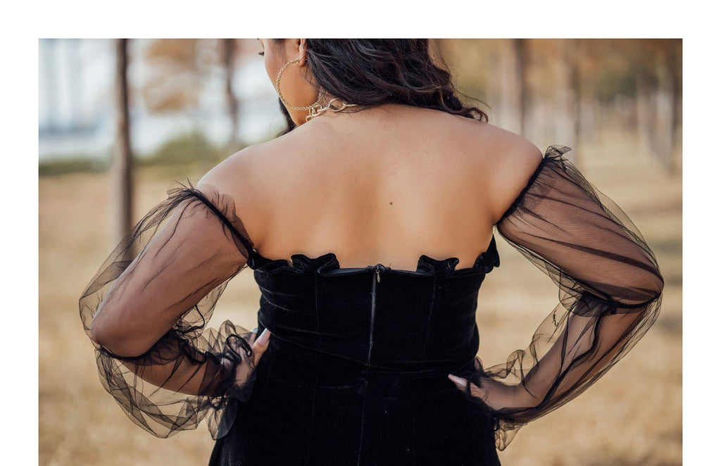 Off Shoulder Lantern Sleeve Elegant Mini Dress