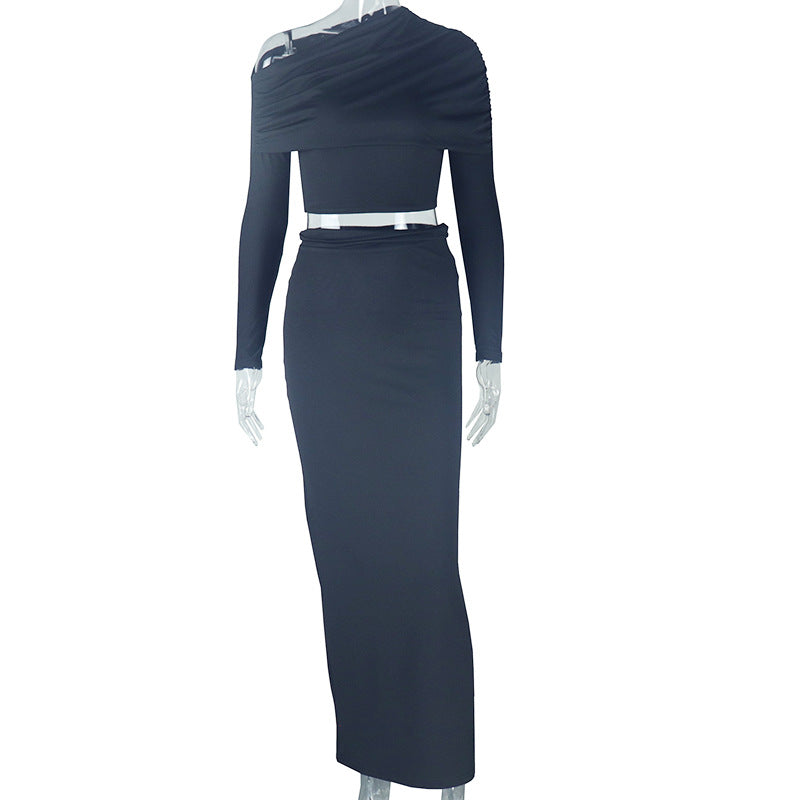 Comfort Solid Cropped Skirt Set Maxi Dress