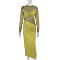 Sheer Mesh Stitch Long Sleeve Maxi Dress